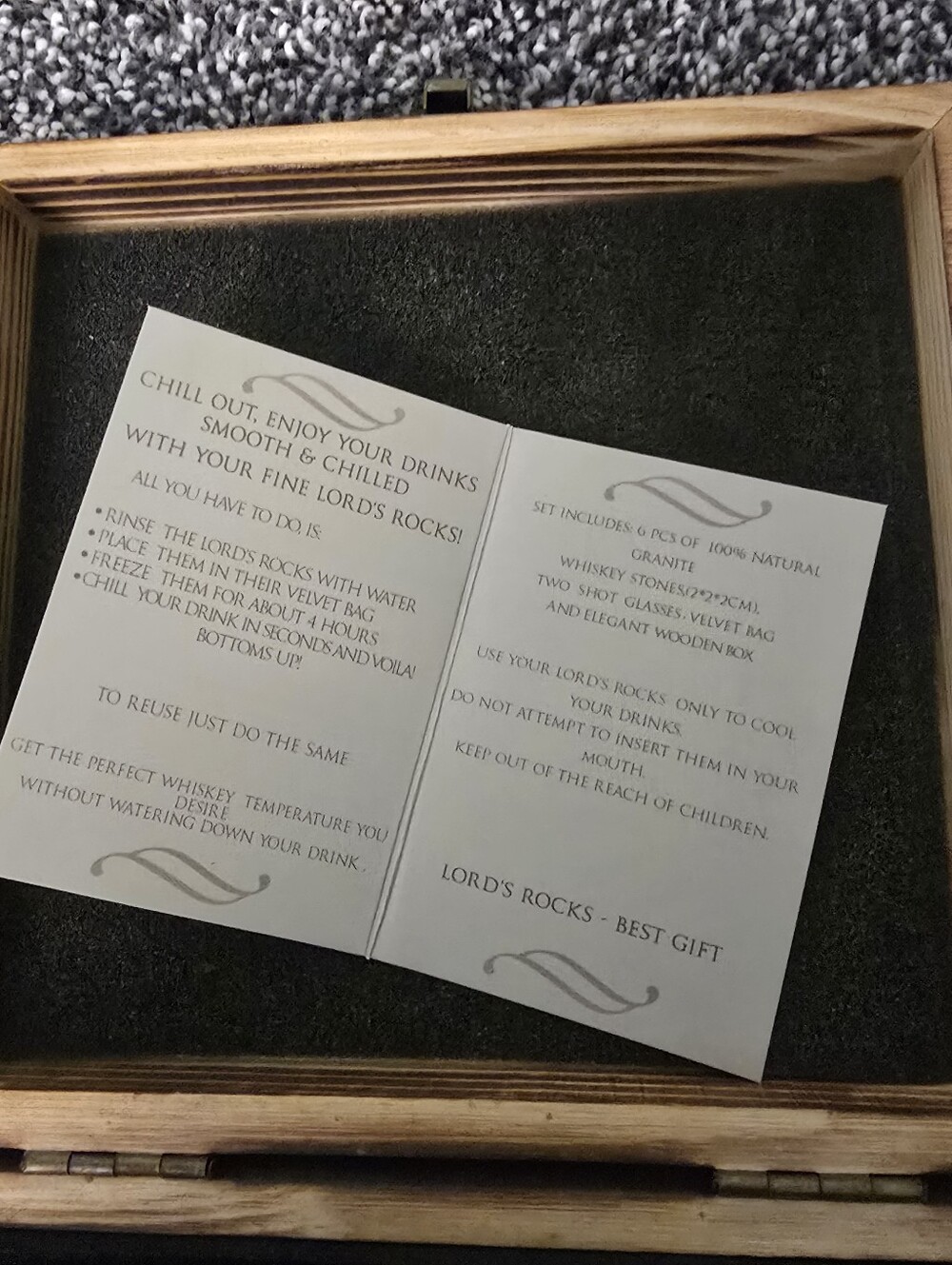Lord's Rocks Whiskey Stones Set with Wooden Box - 100% Granite Rocks